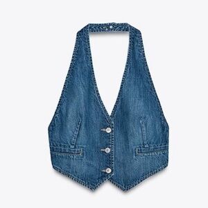 NWT Zara TRF Halter Backless Denim Vest with Button Front Sz XL